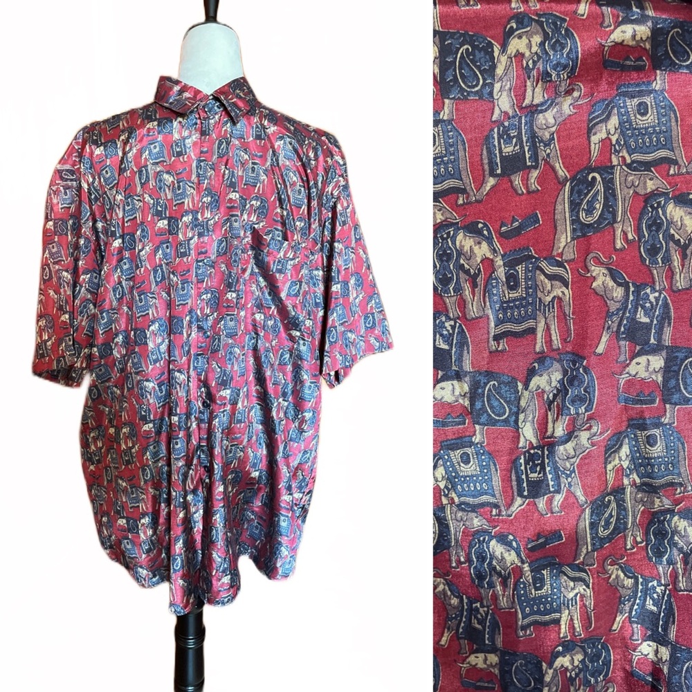 Vintage 90s Thai Silk Casual Short Sleeve Shirt Men’s